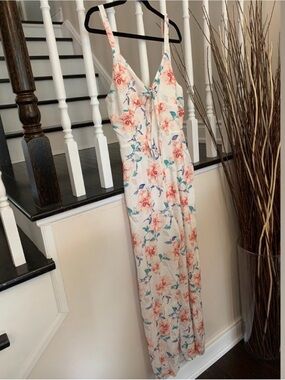 Cozy Casual White Floral Jumpsuit with Pink & Teal Print